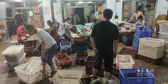 工人正在忙著分揀小龍蝦產(chǎn)品(張丕興攝).jpg